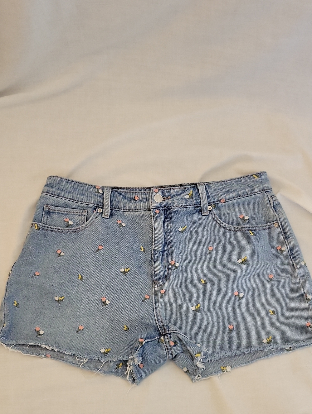Light Blue Denim Floral Embroidered Women's Shorts